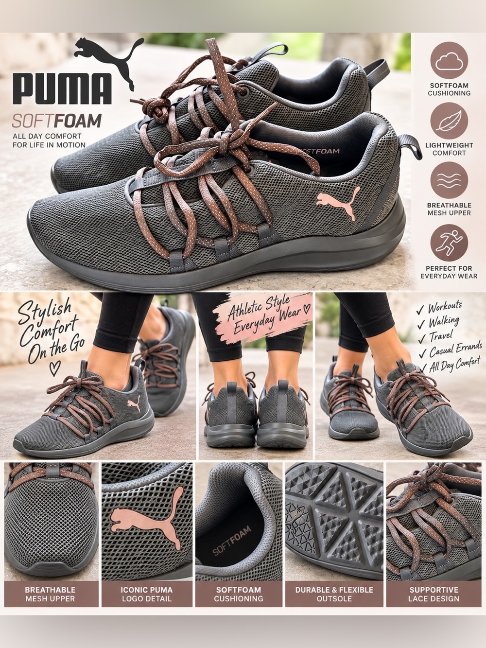 ✨ PUMA Gray Mesh Sneakers — New Without Tags ✨